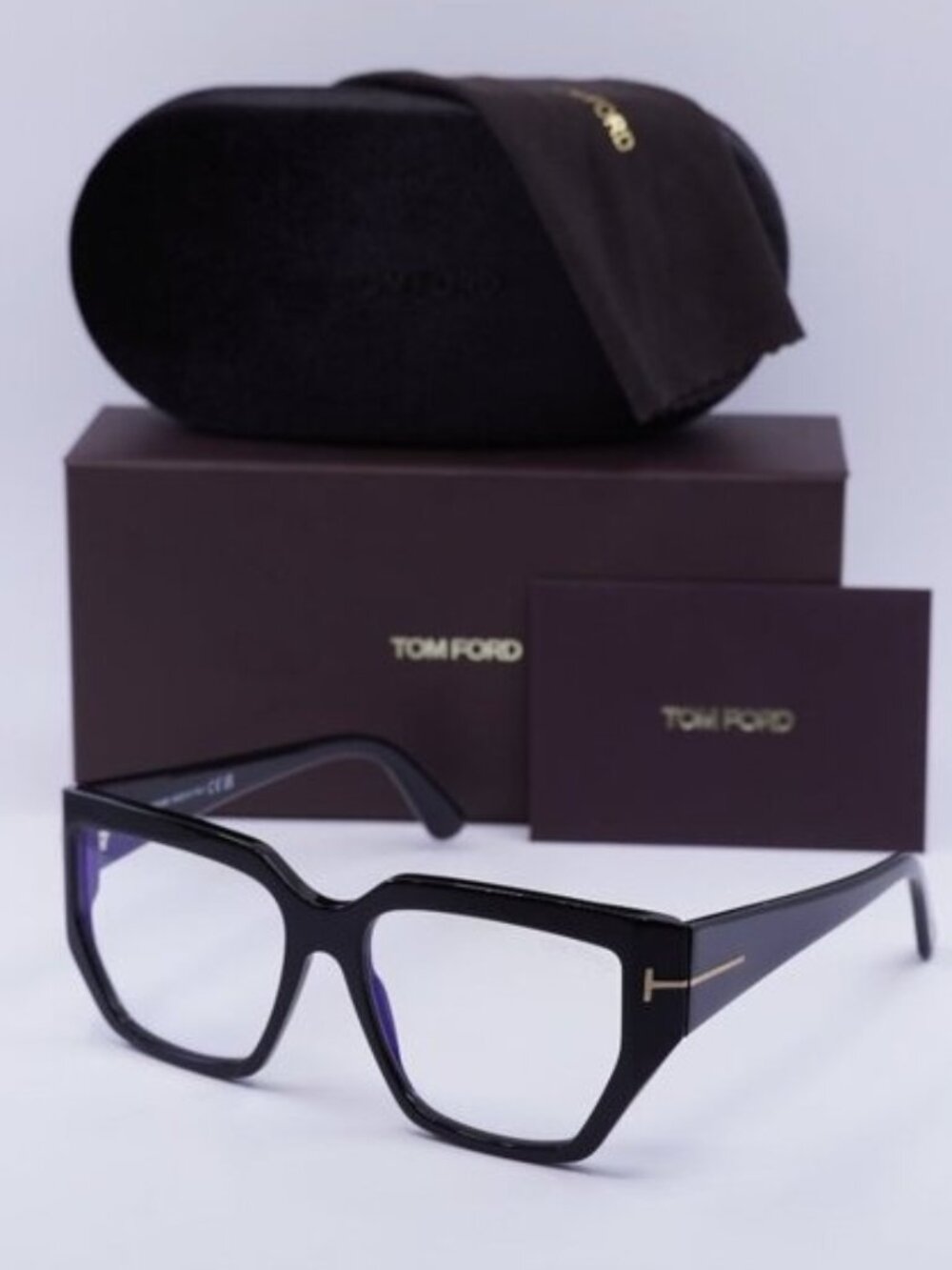 Tom Ford FT5951-B 001 Square Eyeglasses 54mm - Shiny Black/Blue Light block